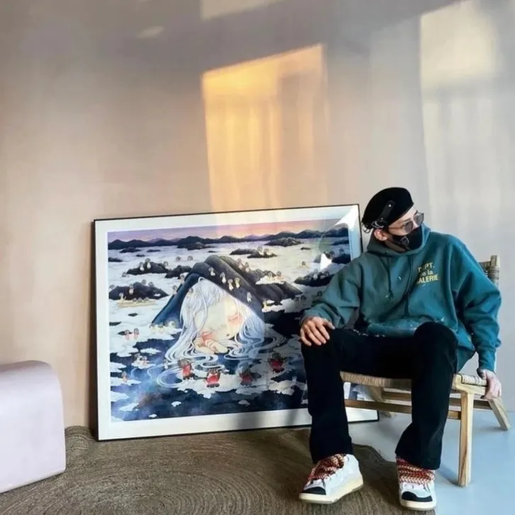 Same style as Bai Jingting Gallery Dept. French Logo Hoodie Splashed ink French basic logo hoodie Vintage splashed ink washed distressed sweatshirt Lake green S-XL